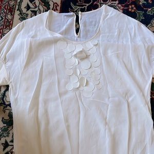 Akris punto silk blouse off white short sleeve 14